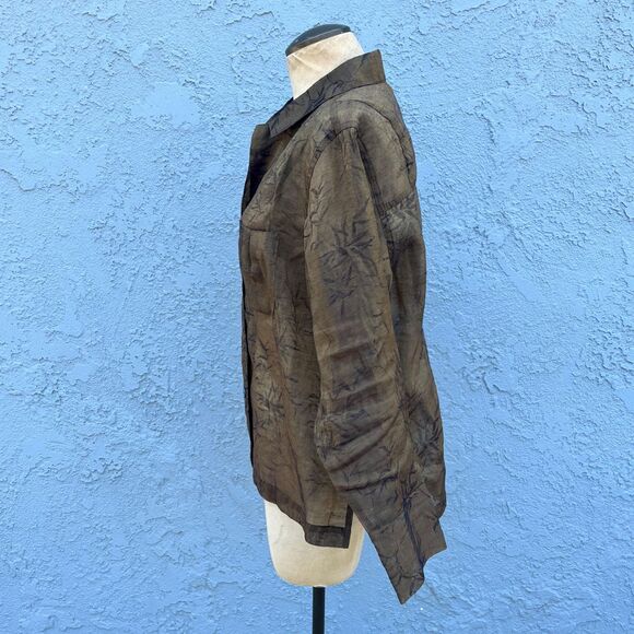 Chicos Blouse Olive green Size M/L bamboo print lagenlook semi sheer - Picture 5 of 10